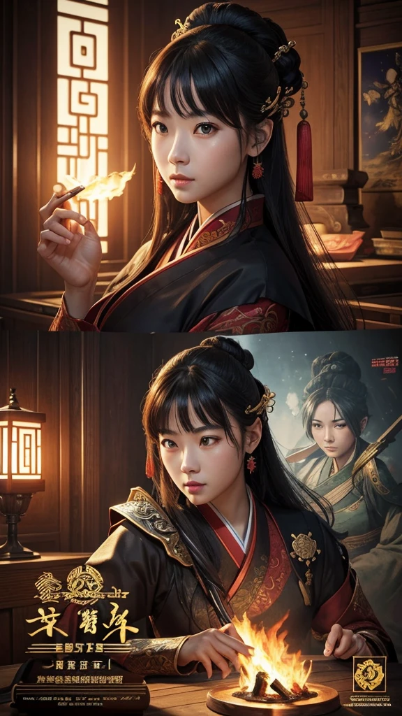 oriental、古代中国の鎧を着たember、革のヘルメットをかぶった古代中国のember性、ember、three kingdom、multiple warlords、top-quality、masterpiece、超A high resolution、(Photorealsitic:1.4)、Game Posters、Clear and beautiful image quality、