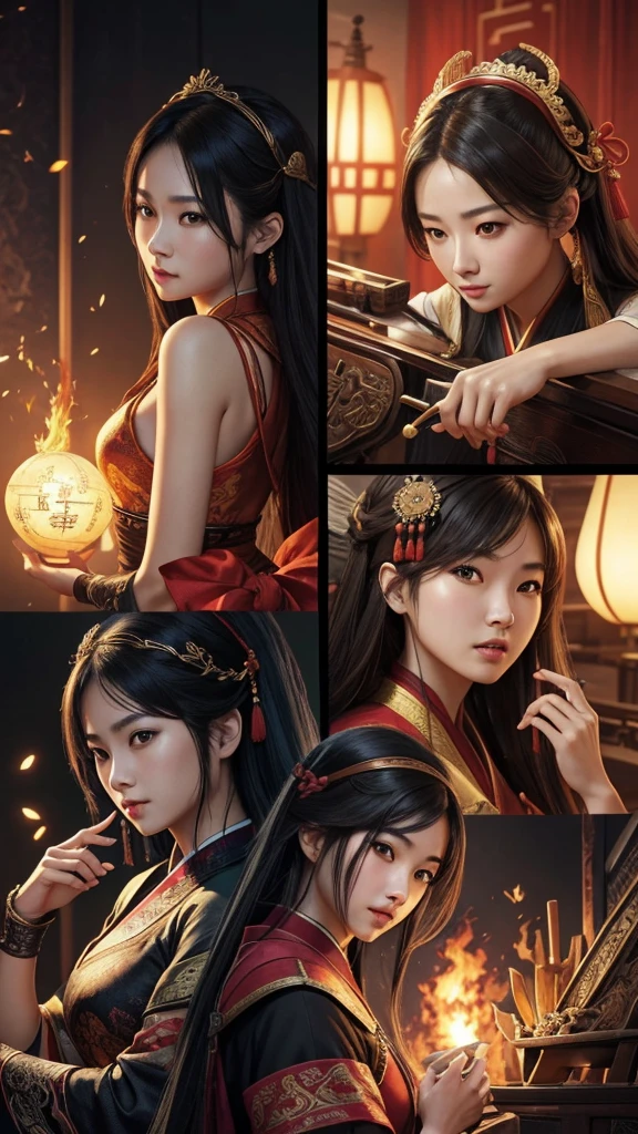 oriental、古代中国の鎧を着たember、革のヘルメットをかぶった古代中国のember性、ember、three kingdom、multiple warlords、top-quality、​masterpiece、超A high resolution、(Photorealsitic:1.4)、Game Posters、Clear and beautiful image quality、