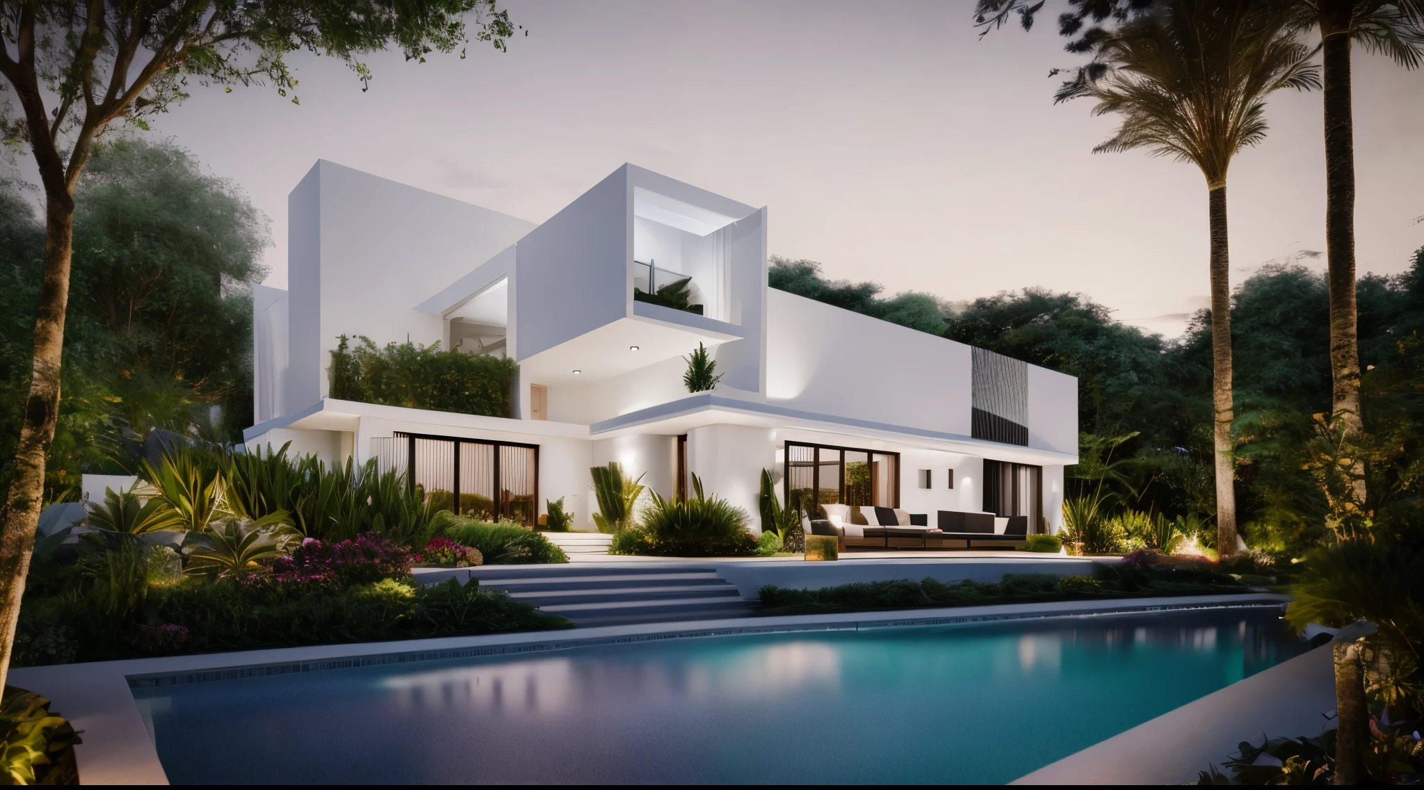 (super detailed) realistic photo of villa, outdoor,exterior design, best render, 24mm, f1.8, light, wide angle