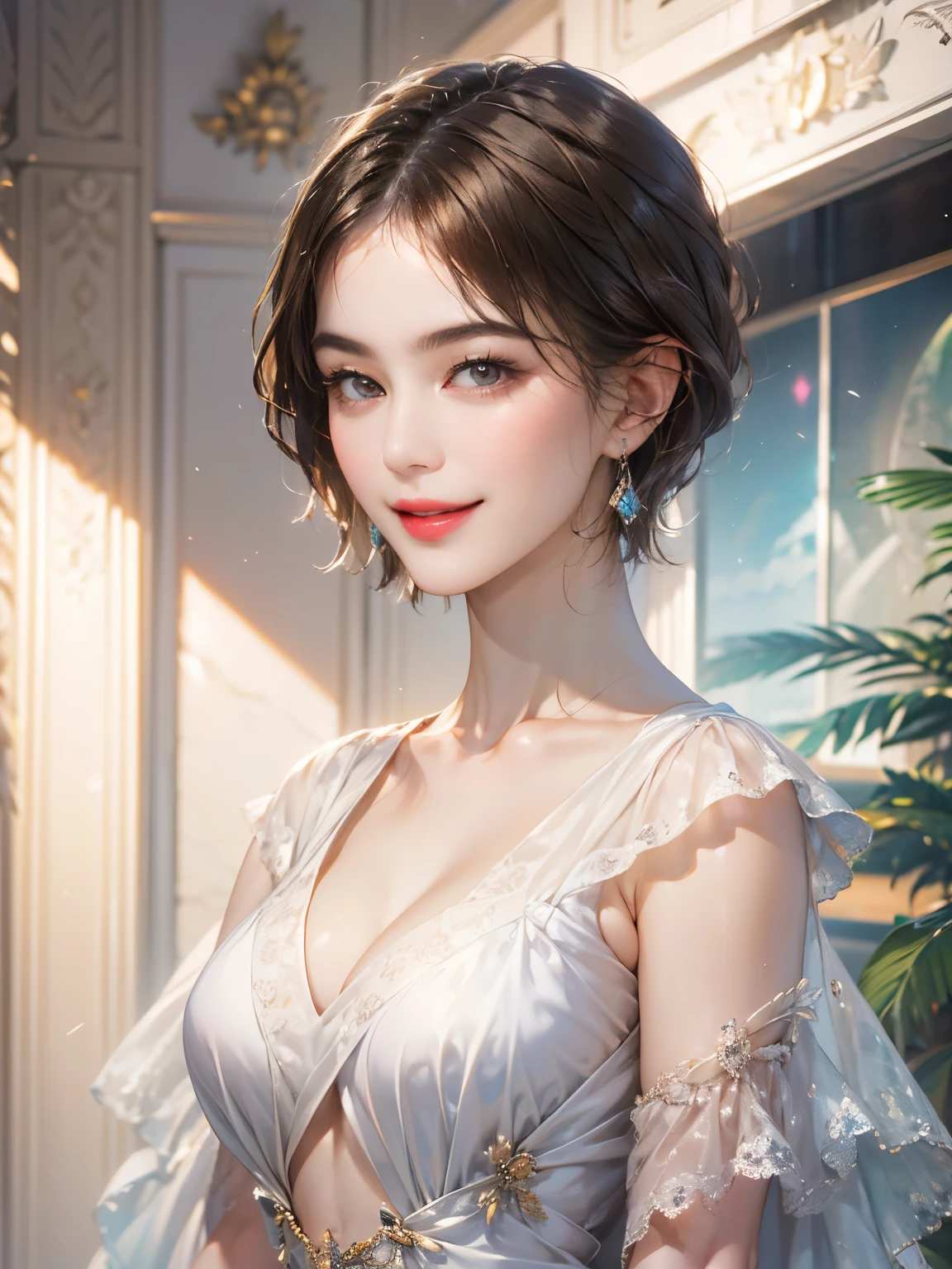 143
(a 20 yo woman), (A hyper-realistic), (high-level image quality), ((beautiful hairstyle 46)), ((short-hair:1.46)), (kindly smile), (breasted:1.1), (lipsticks)