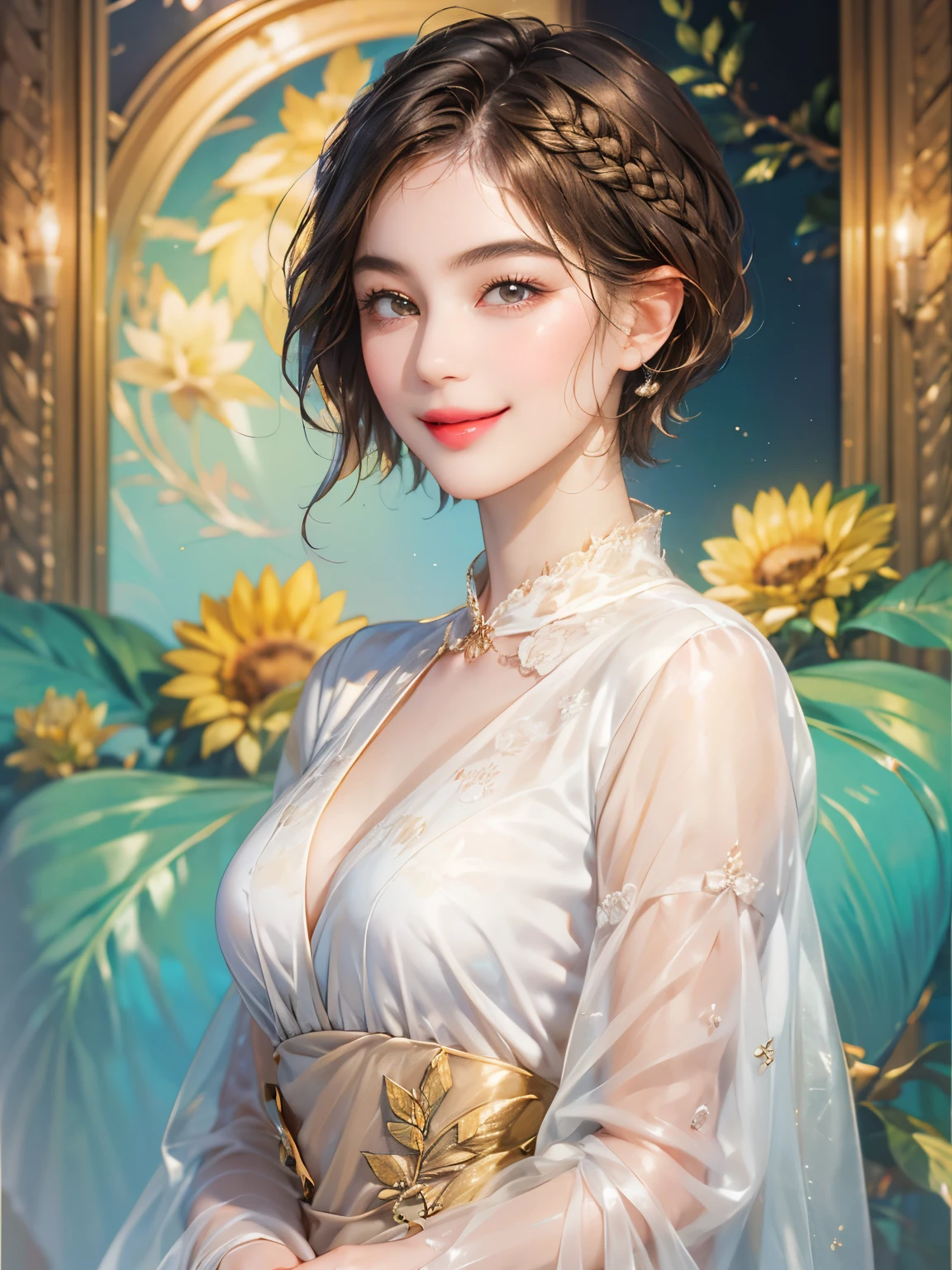 235 20-year-old female, short hair, Summer travel magazine, A kind smile, lipstick, Photo quality, Ultra-realistic