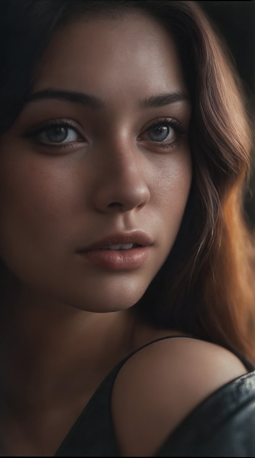 (close-up, editorial photograph of a 21 year old woman), (highly detailed face:1.4) (smile:0.7) (background inside dark, moody, private study:1.OV, by lee jeffries, nikon d850, film stock photograph ,4 kodak portra 400 ,camera f1.6 lens ,rich colors ,hyper realistic ,lifelike texture, dramatic lighting , cinestill 800,