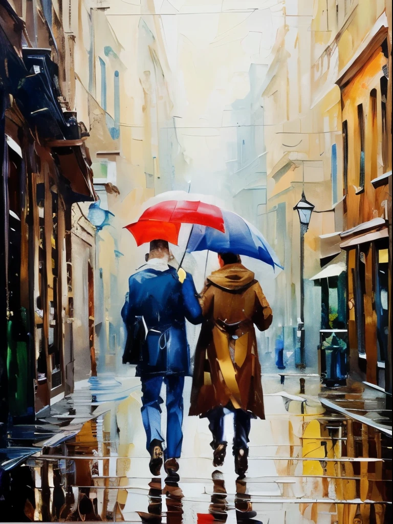 (Oil painting 1.2 Oil Painting Strokes 1.8) （Oil painting 1.2）（（model(Oil painting 1.2 Oil Painting Strokes 1.8) ！Cartoon gay couple walking on city street in rain, Guweiz style artwork！（（affectionate（Don't look at the lens！）ambiguous relationshison, whole body from top to bottom！英俊的男a person, Elegant姿勢！Rendering Senior Artist, old movies！ Muscular man with mustache！french art！年輕英俊的的男model！The light coming in from the window！Award-winning works！man hugging！Have a beard！30 years old and strong！There is a sense of story！Elegant！Hold your chin in your hand！Greg Rutkoski&#39;s Stylish Cinema Lighting！（carefully sculpted eyes））Oil painting style！！！