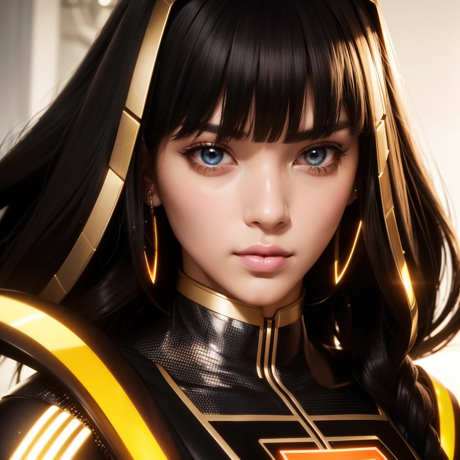 Bust to waist ((perfect beauty face)) perfect skin, hyperrealistic masterpiece, Superheroine woman ((fringe glowing colorful)) in extremely complex & superdetailed tight plugsuit ((with white cape)), sharp focus, cinematic illumination: 8k, (((neos-cyberpunkcore aesthetic style::1)))