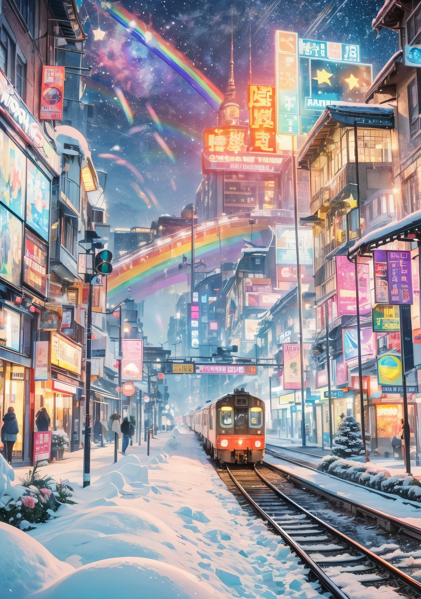 Melody Mark,top-quality、masutepiece、1womanl、独奏、(abstract art:1.4),(Psychedelia Theme:1.6),(Snow World:1.5),(At the center of the world is the most beautiful woman in the world),(many stars are falling:1.5),A ray of light spreads,Crystals spreading from the center,prisma(Nostalgic landscapes:1.5),(colorful flower:1.5),(fullmoon: 1.2),(rainbow: 1.3),(Warm light: 1.2), (firefly),intricate details,(dynamic compositions), Rich details and colors,Dreamy,My first kiss tasted like tears,love like a drama,The departure bell rang as if it had been predicted..,The cold winter wind caresses your cheeks,
i rubbed my hands with my breath,The city is illuminated with illuminations,it's like i'i cast a spell on you,Naked street trees shine,appreciate, goodbye, sad unrequited love,When i stop, i remember,Falling snow,it melted when i touched it,The body is trembling,The train is coming soon,It hurts now,i want to connect,How much did you want it?,
This hand is empty,This is what goodbye means,i also know that you are kind.,Let go of this hand,i'it was nice to meet us,i like you,it'It's okay to cry just for now,i don'I don't need words anymore,please hold tight,