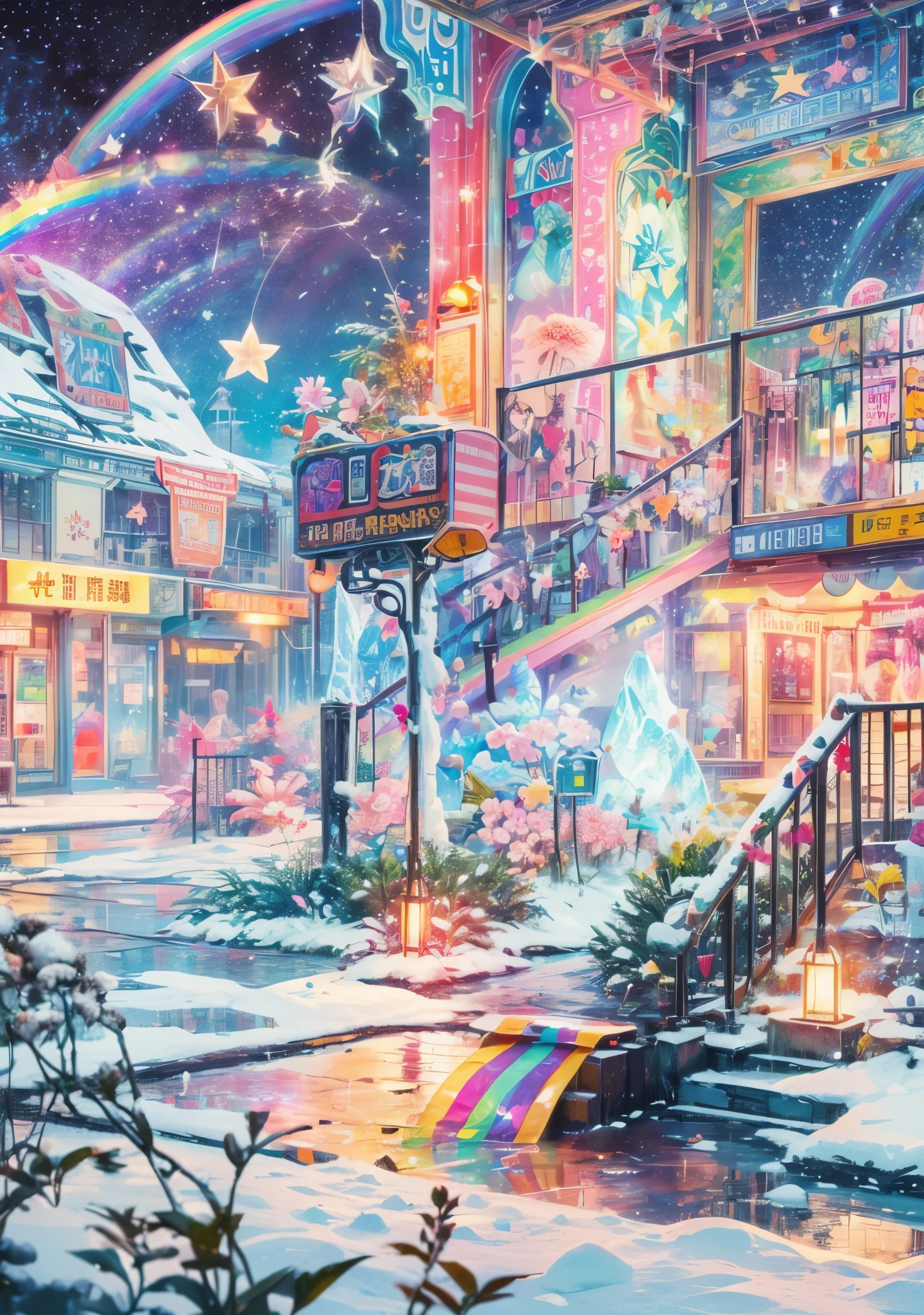Melody Mark,top-quality、masutepiece、1womanl、独奏、(abstract  art:1.4),(Psychedelia Theme:1.6),(Snow World:1.5),(At the center of the world is the most beautiful woman in the world),(many stars are falling:1.5),A ray of light spreads,Crystals spreading from the center,prisma(Nostalgic landscapes:1.5),(colorful flower:1.5),(fullmoon: 1.2),(rainbow: 1.3),(Warm light: 1.2), (firefly),intricate details,(dynamic compositions), Rich details and colors,Dreamy,My first kiss tasted like tears,love like a drama,The departure bell rang as if it had been predicted..,The cold winter wind caresses your cheeks,
i rubbed my hands with my breath,The city is illuminated with illuminations,it&#39;s like i&#39;i cast a spell on you,Naked street trees shine,appreciate, goodbye, sad unrequited love,When i stop, i remember,Falling snow,it melted when i touched it,The body is trembling,The train is coming soon,It hurts now,i want to connect,How much did you want it?,
This hand is empty,This is what goodbye means,i also know that you are kind.,Let go of this hand,i&#39;it was nice to meet us,i like you,it&#39;It&#39;s okay to cry just for now,i don&#39;I don&#39;t need words anymore,please hold tight,