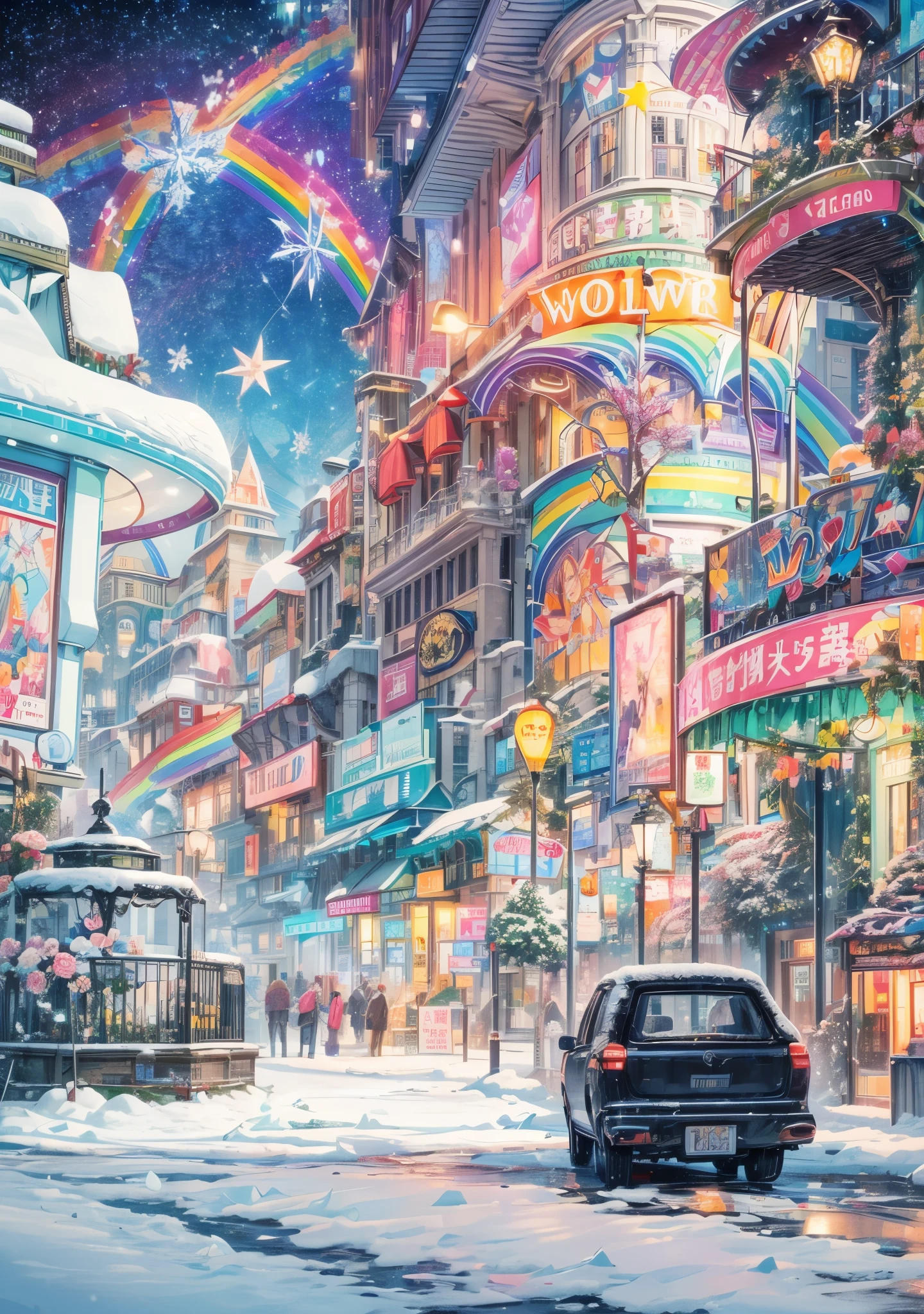 Melody Mark,top-quality、masutepiece、1womanl、独奏、(abstract art:1.4),(Psychedelia Theme:1.6),(Snow World:1.5),(At the center of the world is the most beautiful woman in the world),(many stars are falling:1.5),A ray of light spreads,Crystals spreading from the center,prisma(Nostalgic landscapes:1.5),(colorful flower:1.5),(fullmoon: 1.2),(rainbow: 1.3),(Warm light: 1.2), (firefly),intricate details,(dynamic compositions), Rich details and colors,Dreamy,My first kiss tasted like tears,love like a drama,The departure bell rang as if it had been predicted..,The cold winter wind caresses your cheeks,
i rubbed my hands with my breath,The city is illuminated with illuminations,it's like i'i cast a spell on you,Naked street trees shine,appreciate, goodbye, sad unrequited love,When i stop, i remember,Falling snow,it melted when i touched it,The body is trembling,The train is coming soon,It hurts now,i want to connect,How much did you want it?,
This hand is empty,This is what goodbye means,i also know that you are kind.,Let go of this hand,i'it was nice to meet us,i like you,it'It's okay to cry just for now,i don'I don't need words anymore,please hold tight,