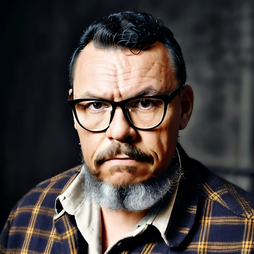 guttojugg1, A photograph of a man with a goatee, wearing a plaid shirt in a lumberjack style, and glasses. It's a promotional portrait in the style of Taras Shevchenko, inspired by Yousuf Karsh, an epic and elegant portrait, with inspiration from Wladyslaw Strzeminski and Paweł Kluza.