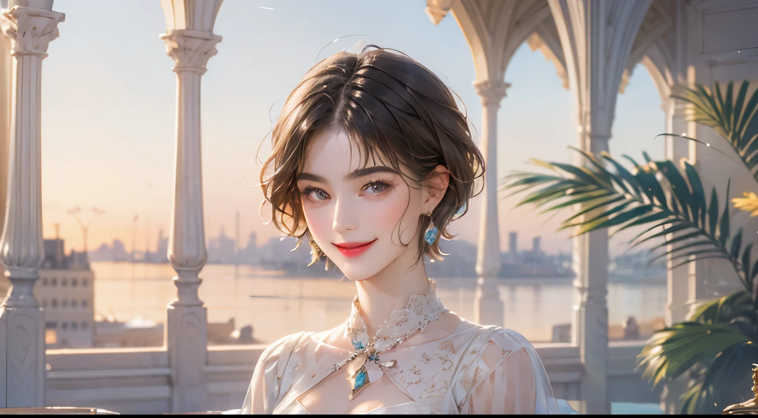 143
(a 20 yo woman), (A hyper-realistic), (high-level image quality), ((beautiful hairstyle 46)), ((short-hair:1.46)), (kindly smile), (breasted:1.1), (lipsticks)