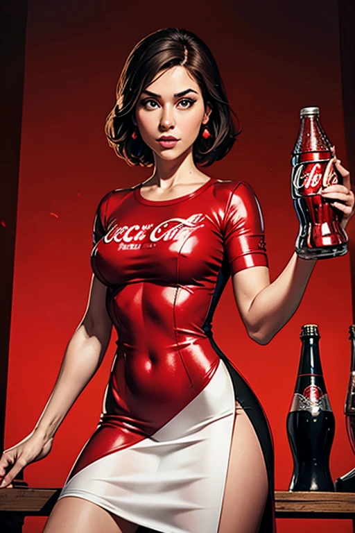 Woman, coca-cola micro dress