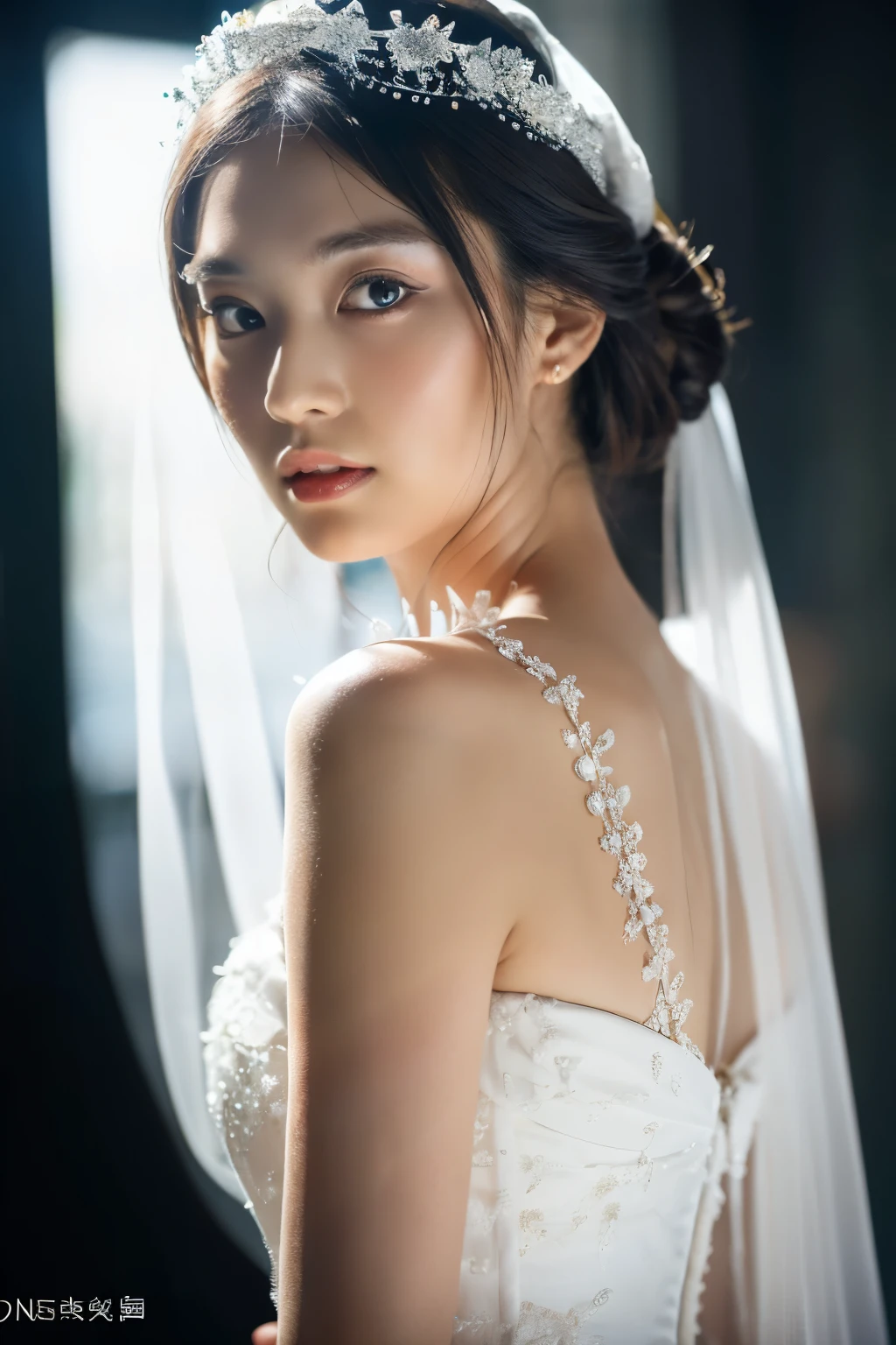 (The is very detailed, Reasonable design, Clear lines,Best quality at best, tmasterpiece,Light and dark Canon photography crystal clear (realistically:1.2)Beautiful woman in white wedding dress