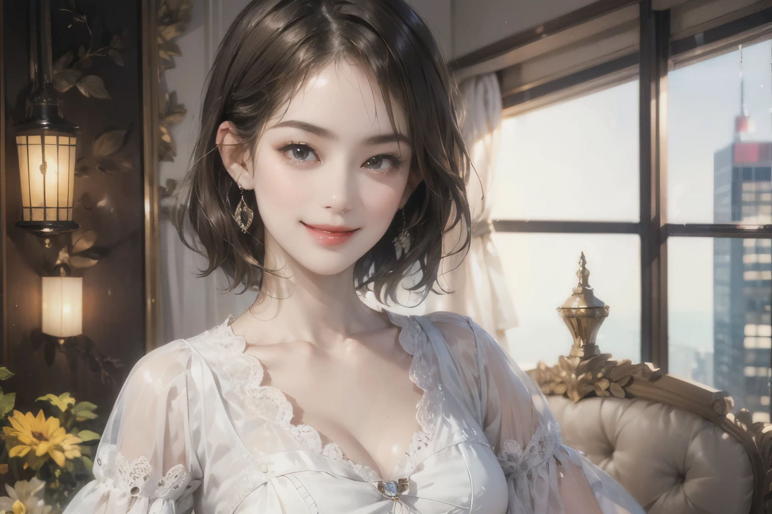 143
(a 20 yo woman), (A hyper-realistic), (high-level image quality), ((beautiful hairstyle 46)), ((short-hair:1.46)), (kindly smile), (breasted:1.1), (lipsticks)
