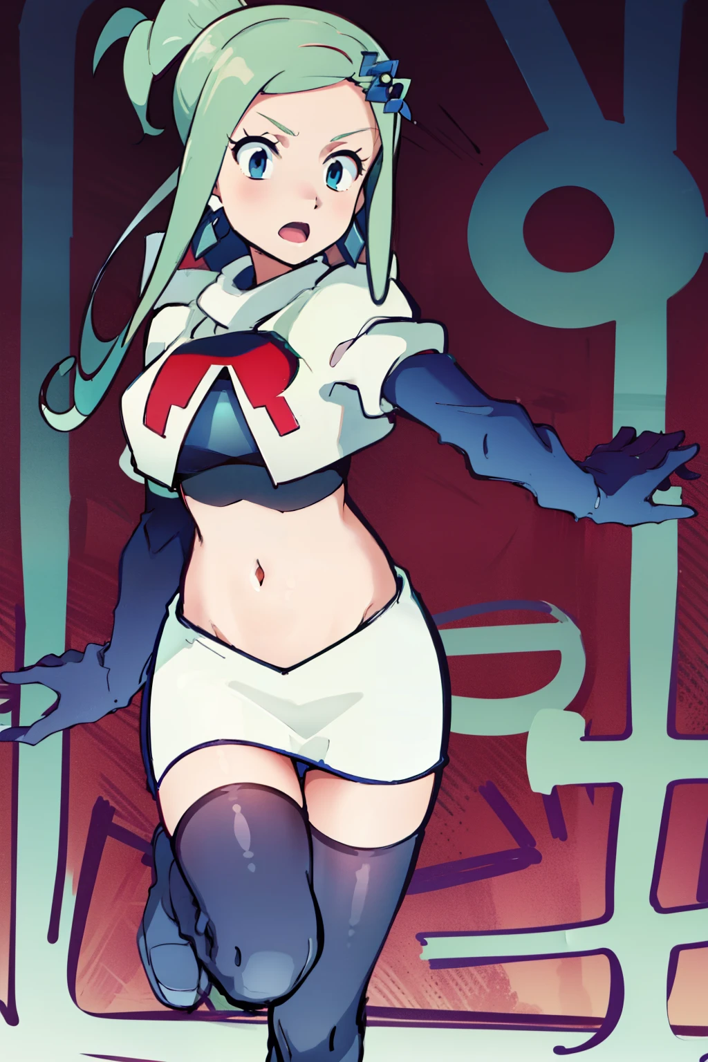 {{{NSFW law}}}、((masutepiece)), ((Best Quality)), (GameCG), ((A sexy)), (Ero), comic book, Live performance venue, a beauty girl, 1girl in, Solo, robot suit(beautiful pink hair with white color, beautiful blue eyes beautiful eyes)), Long hair,beauty breast, wearing underpants, (Leotard), gloves, Hair ornaments, horseshoe-shaped hairband, blush, Ahegao, steam effect,(High legsuits) ,Dig into the crotch、Inter-strands、teats、There are green feather decorations on the left and right sides of the head.。.。.。.。、Transformation Heroine、Thigh-high boots like high heels