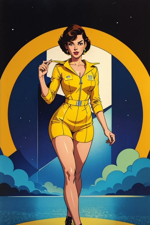 Woman, retro futurism, yellow romper