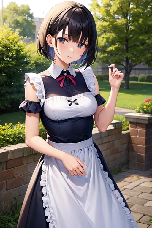 Cool girl, short hair, wear anime maid