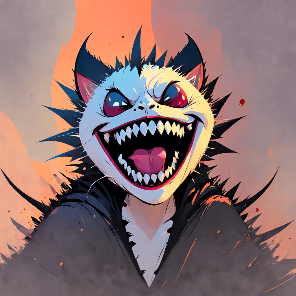 The Boogeyman all fangs and teeth and crimson drippings, ink punk