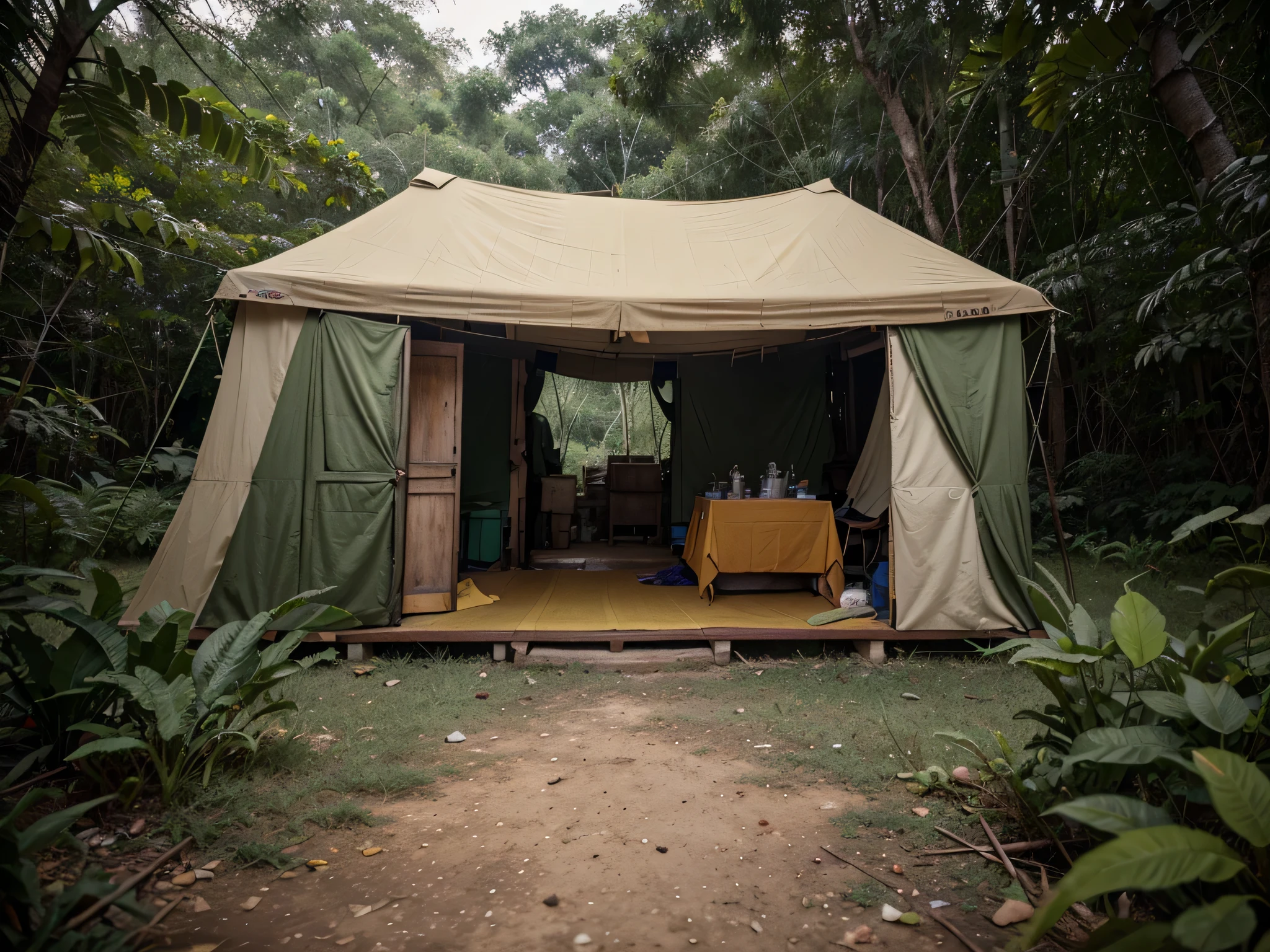 war against vietnam,Guangmao Jungle,Small medical rescue tent,historic photograph,RAW photos,4K,Yellowed photo,There are no characters