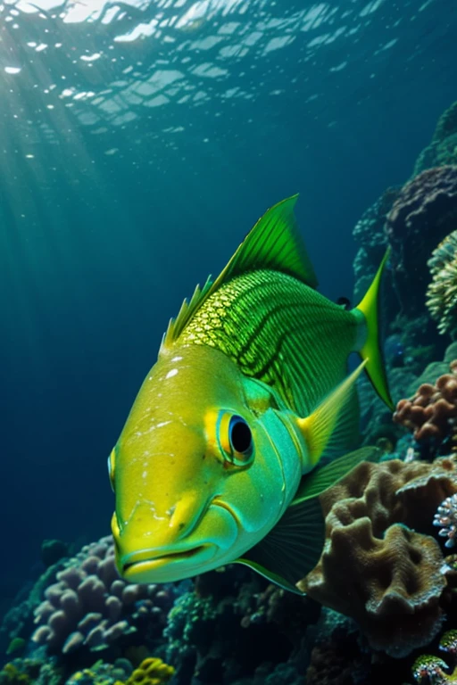 close-up of green fish underwater