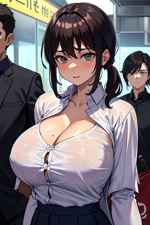 Taiwanese beauties、((Mother and son:1.5))、((26 year old breastfeeding mother))、( bad boy)、((woman with embarrassed eyes))、((huge-breasted:1.5))、(((shirt、Open neckline:1.8)))、((areola is visible:1.5))、On the train at night、wet体、long skirt、wet、bignipple、Arms above head、(A woman wearing open-chested clothes:1.5),((Surrounded by men))、wet肌、(((Dark hair、pony tail hair、Women's hairstyles)))、((grnades breasts))