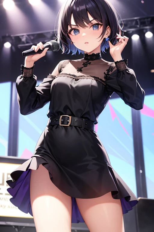 Cool girl, short hair, wear idol dress
