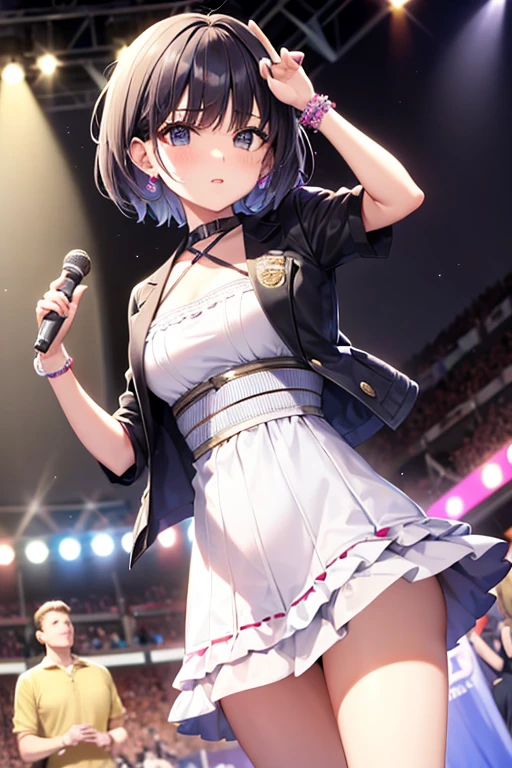 Cool girl, short hair, wear idol dress