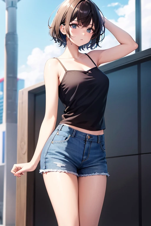 Cool girl, short hair, wear camisole