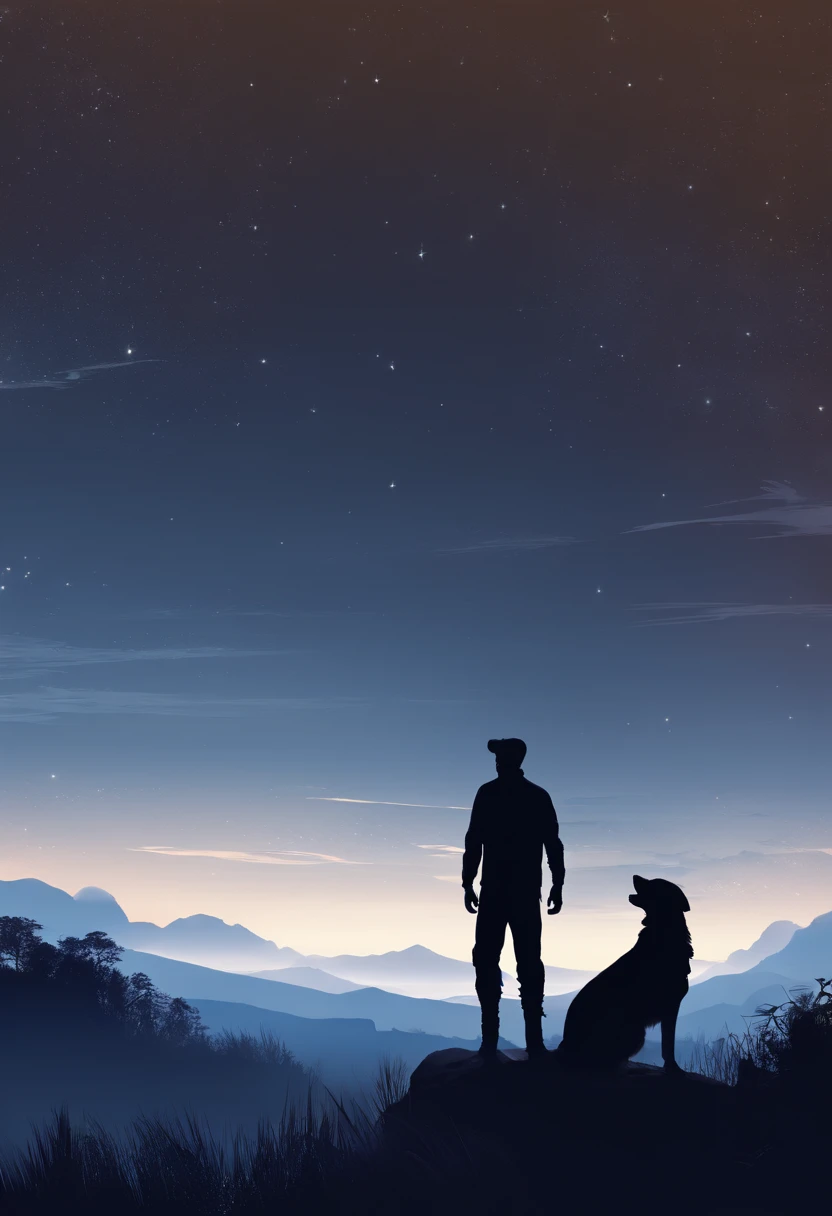 (silhouette art: 1.8), (anatomically correct), (Anime boy standing on a rock looking at the sky full of stars), (The is very detailed, Well designed, Clear lines, k hd, Best quality at best, tmasterpiece, offcial art, movie light effect, 8K)