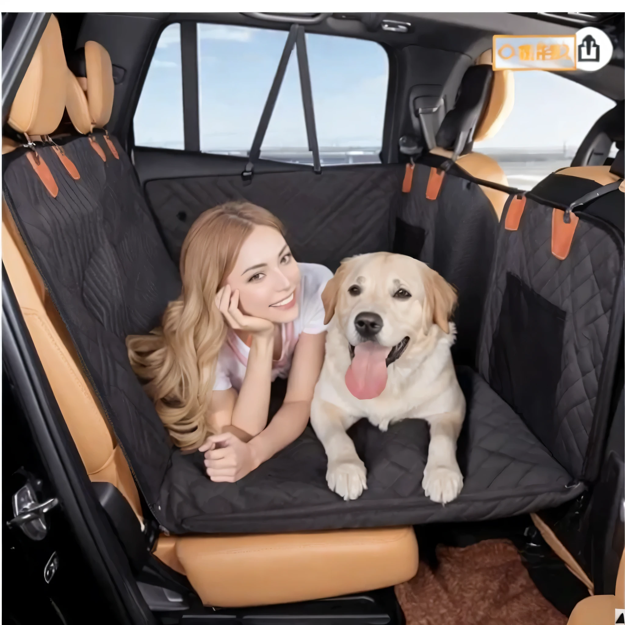 arafed woman laying in a car with a doggy in the back, many kinds, inside car, doggy, new design, 4l, Deluxe, k9, extremely high quality, Full body lesbian, King size, 4D, 4 days, 1x,