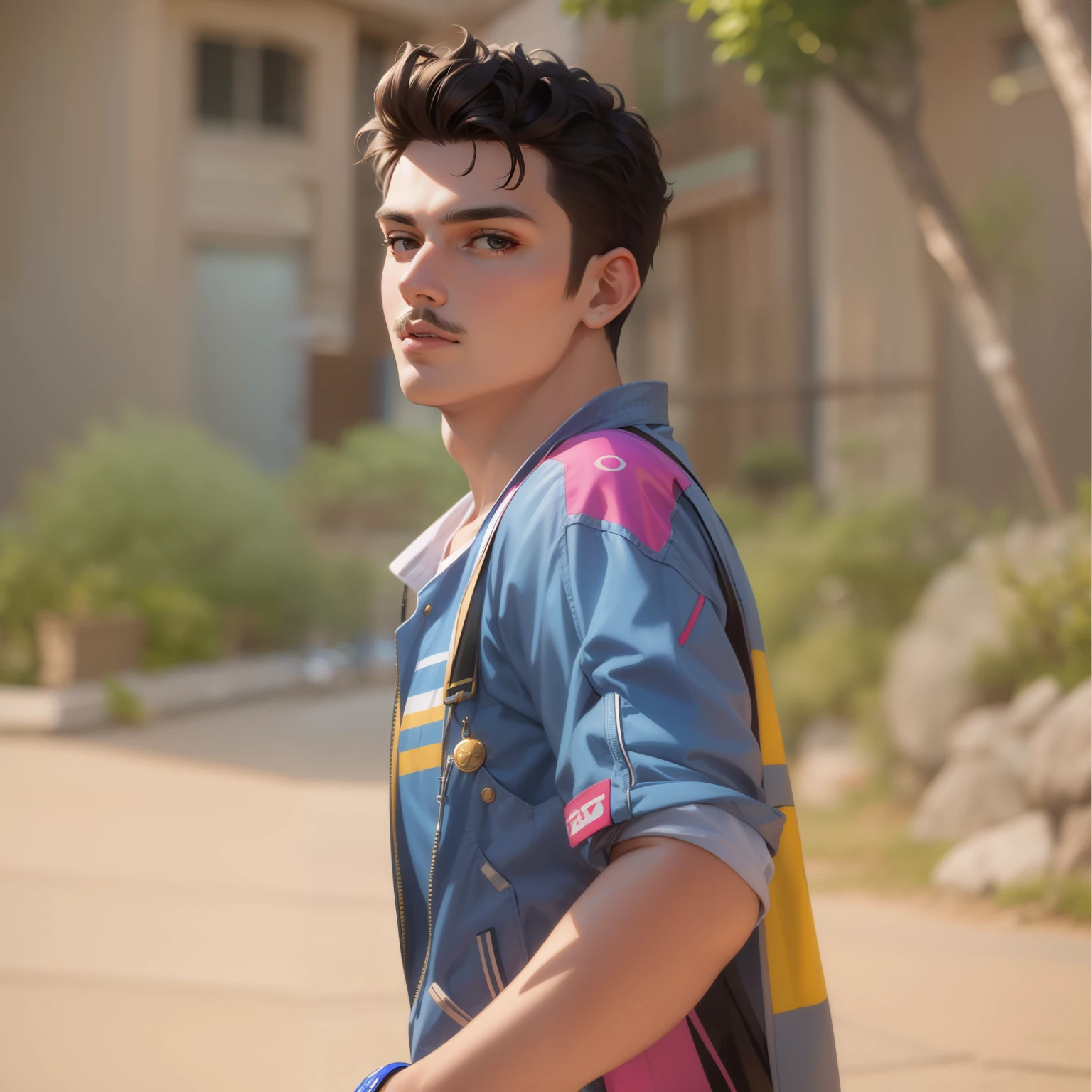Attractive profile picture, teenager, masterpiece, ultra-precise rendering, beautiful and cool young man, trustworthy, dependable young man, savior of the world,  design, 4k, oval face, thin moustache, curly hair