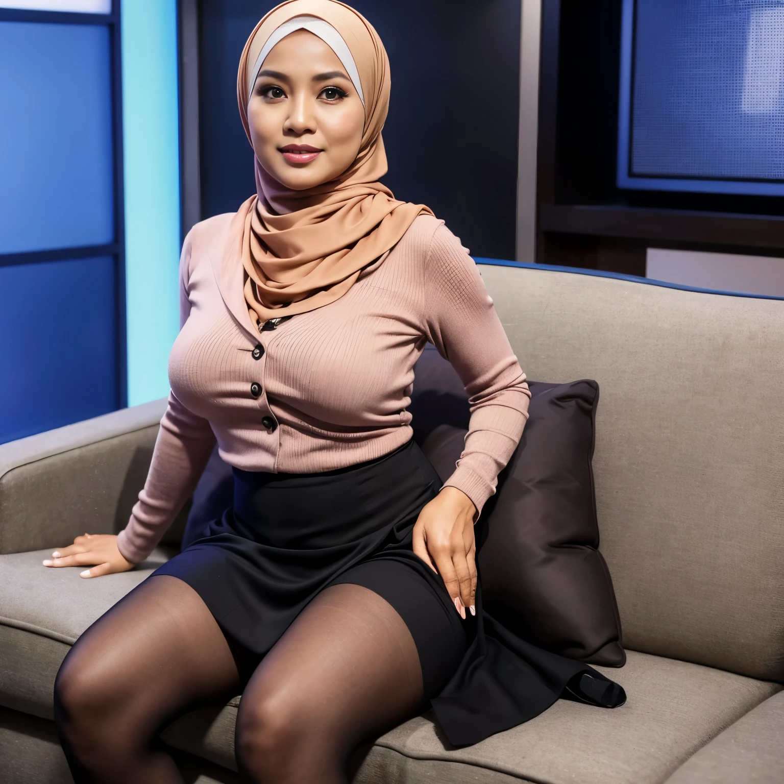 38 years Old, Indonesian Muslim milf, Droopiest gigantic saggiest longest MILF tits, Tight Doctor suit, wearing hijab, Unbuttoned her Suit, No wearing bra, breast out from her suit, at clinic, Gravure Idol, Seductive face, Seductive smile, full body shot, tight mini skirt, seductive pose, spreading leg on table