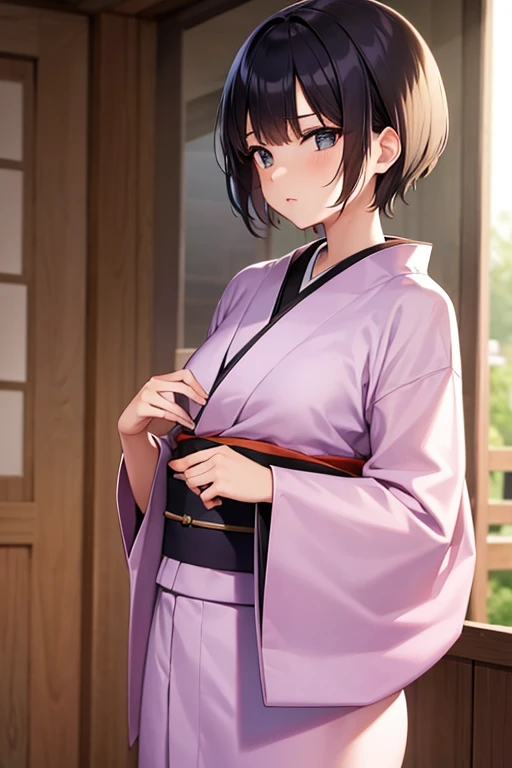 Cool girl, short hair, wear kimono