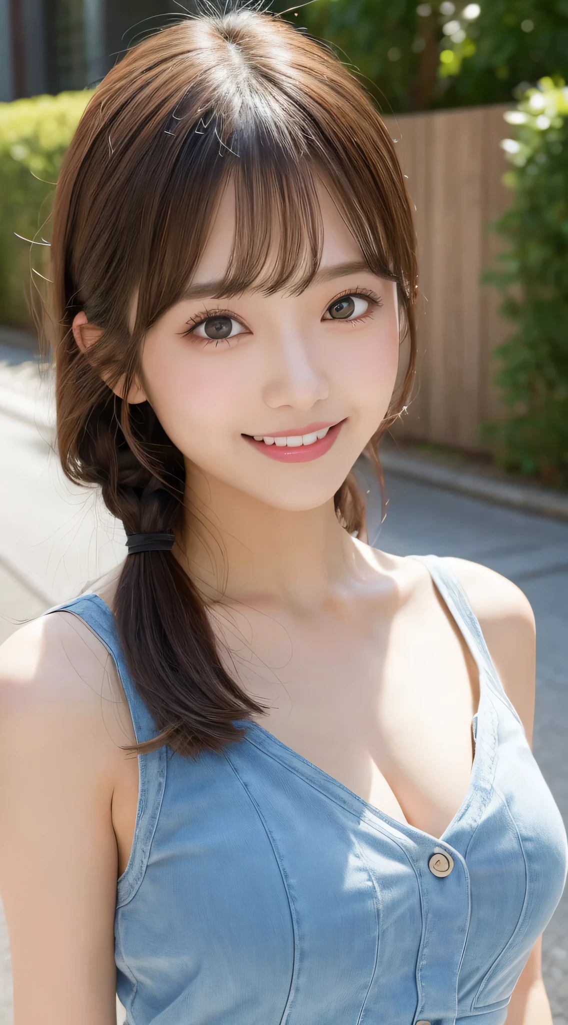 masutepiece, Best Quality, Illustration, Ultra-detailed, finely detail, hight resolution, 8K Wallpaper, Perfect dynamic composition, Beautiful detailed eyes, Women's Fashion Summer,Medium Hair,Small breasts natural color lip, Bold sexy poses,Smile,Harajuku、20 years girl、Cute、Sexy shot looking at camera