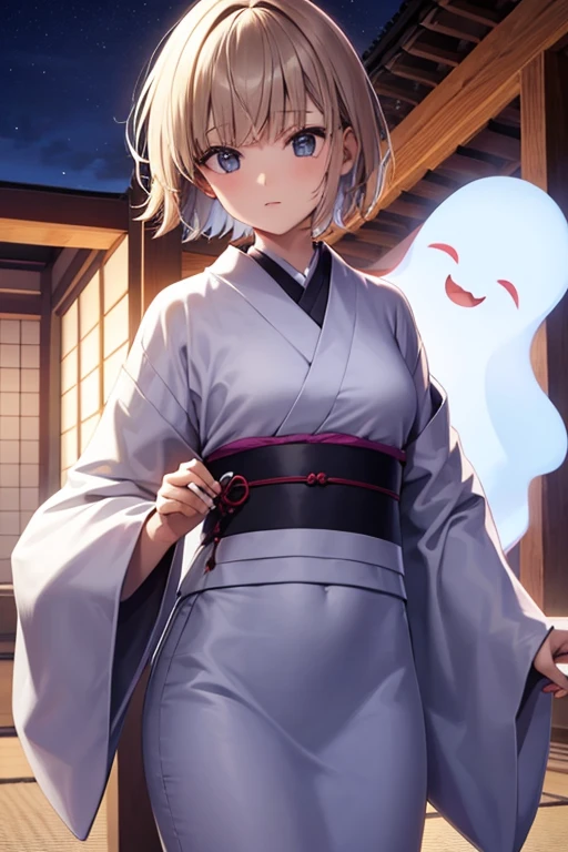 Cool girl, short hair, wear japanese ghost costume