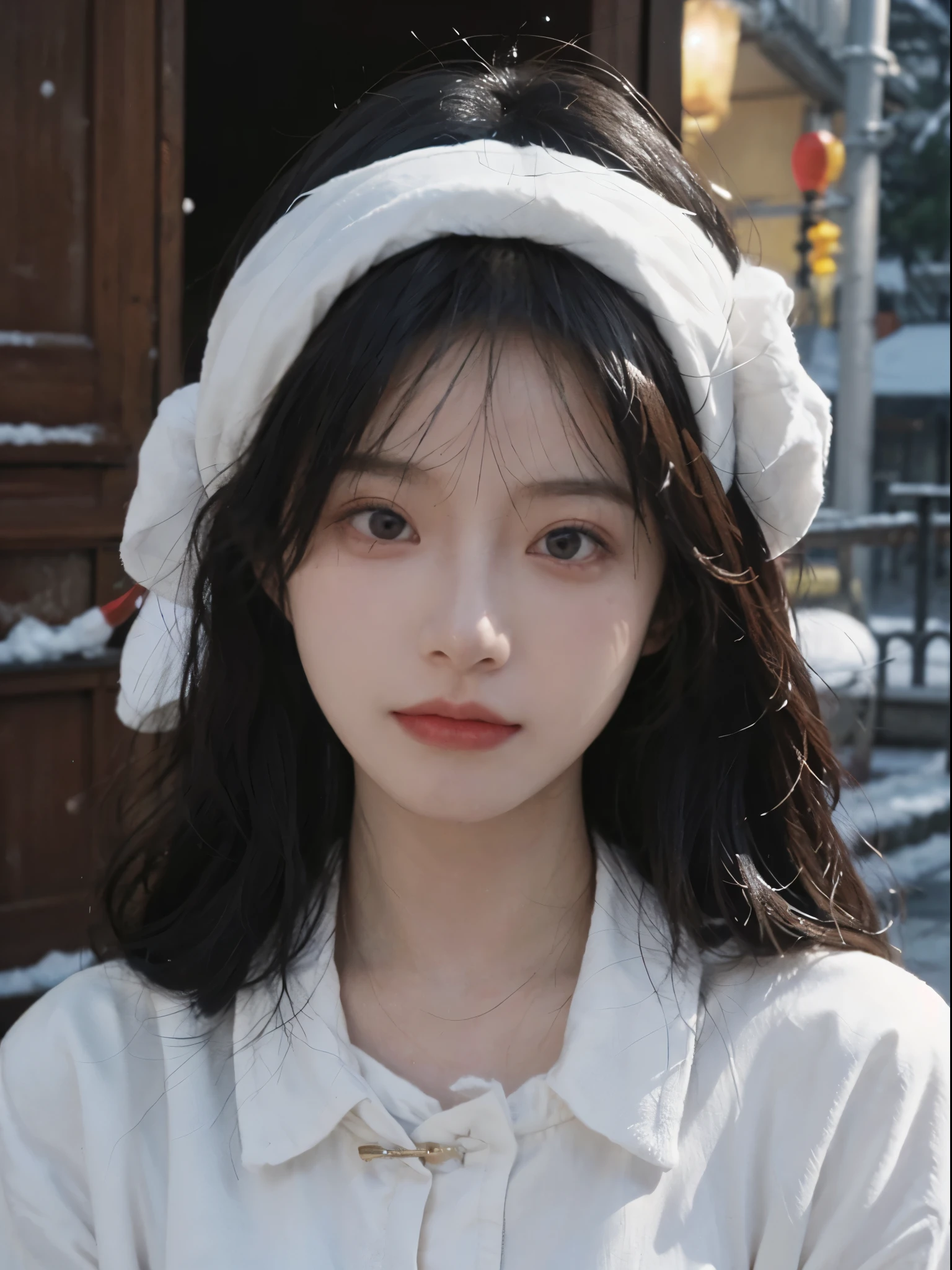 Best quality, 超高分辨率, white backgrounid,(realistically:1.4), girl, A pair of eyes as clear as snow,Imperial sister,Black long straight, looking at viewert, close up ,