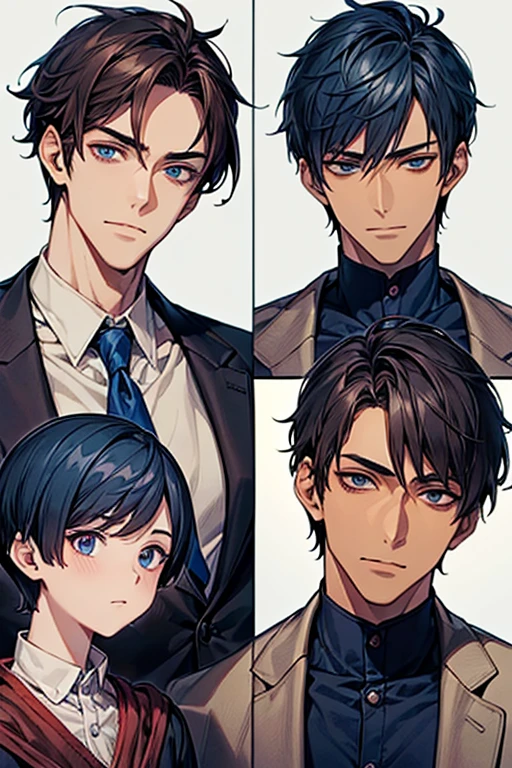 ((masutepiece)), ((Best Quality)), ((Brown skin)), ((dark blue eyes)), ((Dark blue hair))、Handsome man , ((super very short hair)), masculine、Tall、A sexy、Adult man、Sanpaku eyes、suits、handsome man、Kowamote、firmly、well-muscled、broad shoulders、Condescending smile、