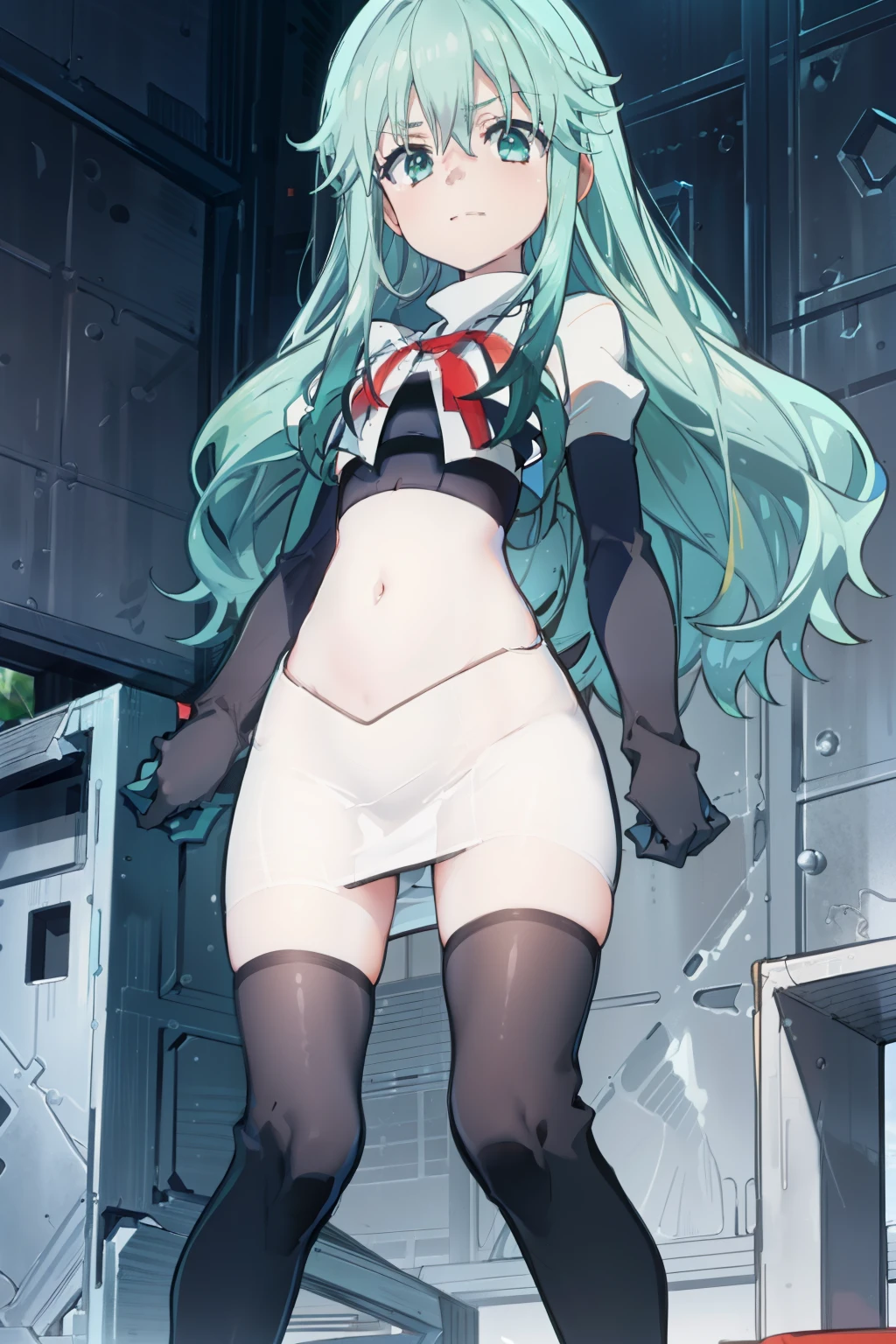 (((pixel-perfect, detail-perfect))), solo, 1girl, natsumi kyouno_small, team rocket,team rocket uniform,white skirt,red letter R,crop top,black thigh-highs,black elbow gloves