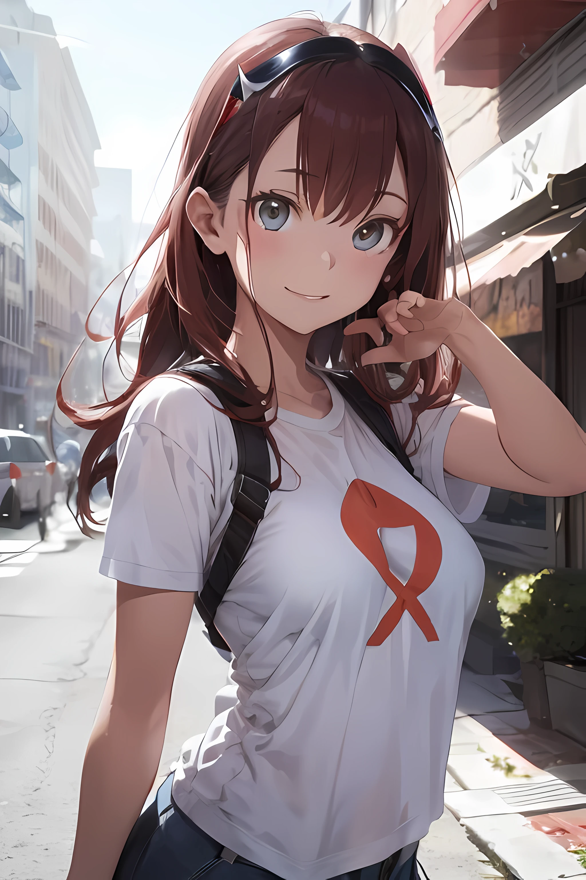 ((Zero Two Darling en el Franxx)), 8k, Obra maestra, Smile at the camera, La mejor calidad, fotorrealista, Ultra detallado, 1 girl, textura realista de la piel, senos grandes, Mira hacia el espectador, , Camiseta suelta de medio corte,, Underboobs, debajo de los senos, Micro mini falda, , movie lighting, Enfoque facial, Ojos finos, Cara detallada, Cara bien iluminada, Rayos de sol, Bailar en un ambiente ciberpunk, Low-angle shot, Vista desde abajo