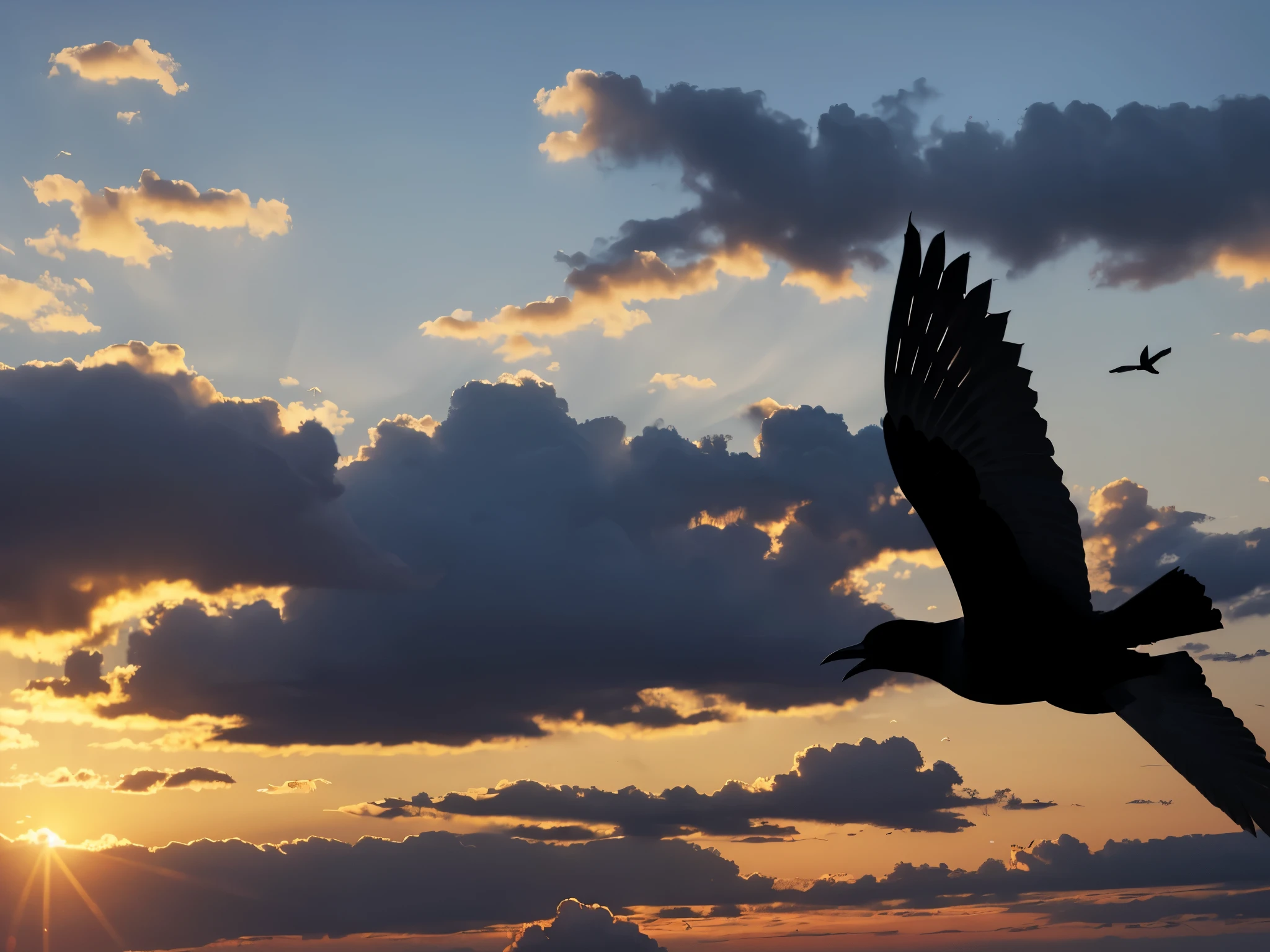 (masterpiece, best quality), best resolution, silhouette of a bird in flight