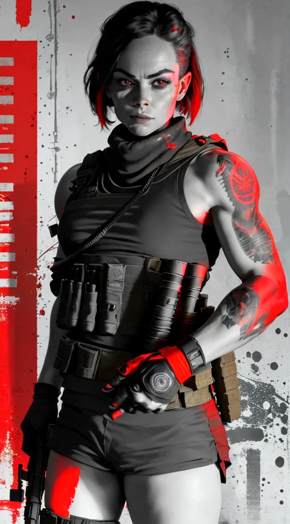 a woman in a black uniform holding a rifle and a red light, airsoft cqb, rb6s), special forces, fps shooter game, rb6s, rb 6 s, monochrome and red color bleed, fps game, military photography, hq 4k phone wallpaper, french special ops, game promotional poster, warzone background, helghast, airsoft close quarter combat