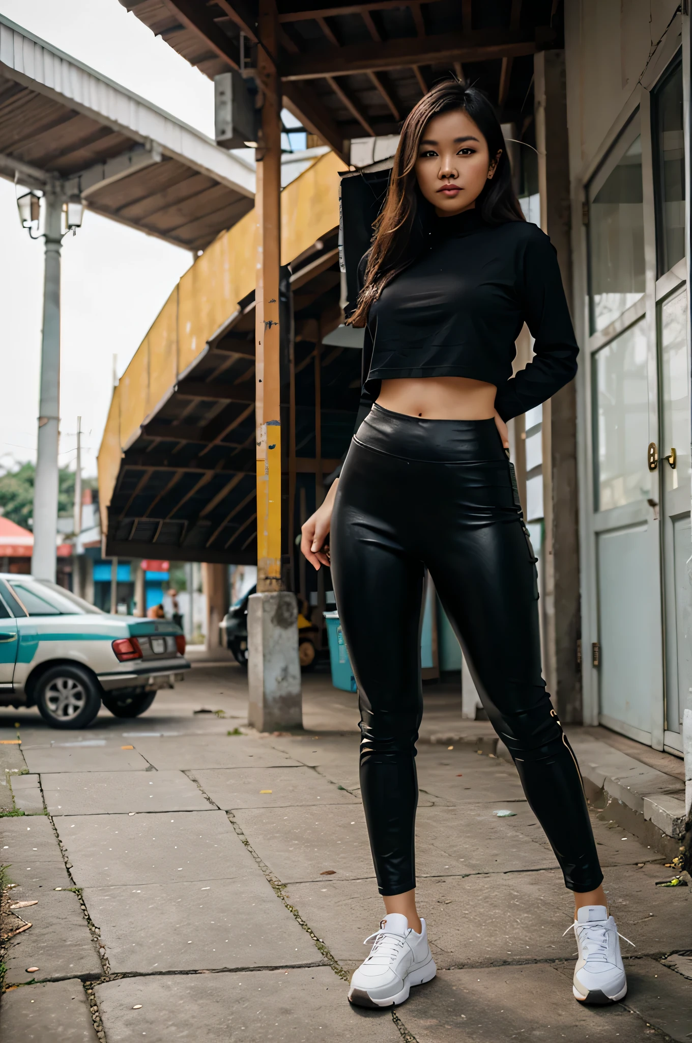 Full body photo of Vietnamese girl, wearing beautiful tight pants