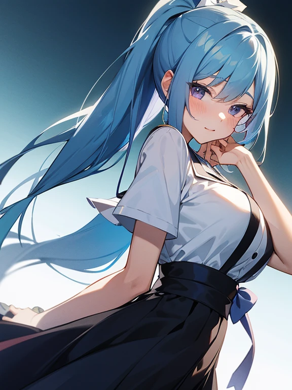 (masterpiece), (best quality),highres, ultra detailed, professional lighting, esdeath, esdeath outfit, front view, tearful eyes, smile, tilted head, falling petals, upper body