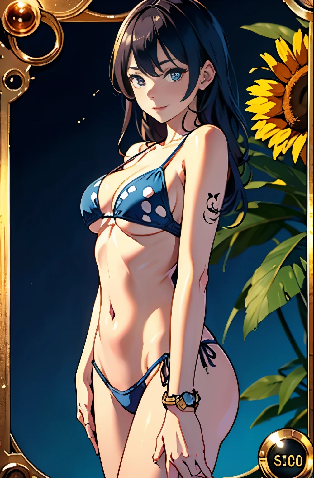 (((master piece))),(hyper quality::1.5), Hyper Detailed,Perfect drawing,。.。.。.。.。.。.3D,8K Illustration、(((clearface)))、summer sunlight、Sunflower Mountains、Hi-Res、japanes、1 persons、 Lady、ssmile、Beautiful skins、Lustrous hair、((beautiful proportion))、((Luxury swimwear))、(((Beautiful swimsuit)))、Japan background、nice background、((beatiful backgrounds))、(((Detailed drawing)))、Perfect Beautiful Girl、((Perfect Photo))、((emotional))、((Luxury))、spot light