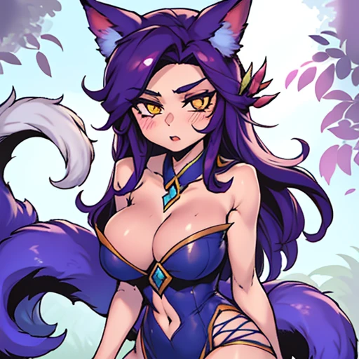 1girl, spirit blossom \(league of legends\), cowboy shot, foxgirl, fox ears, fox tail