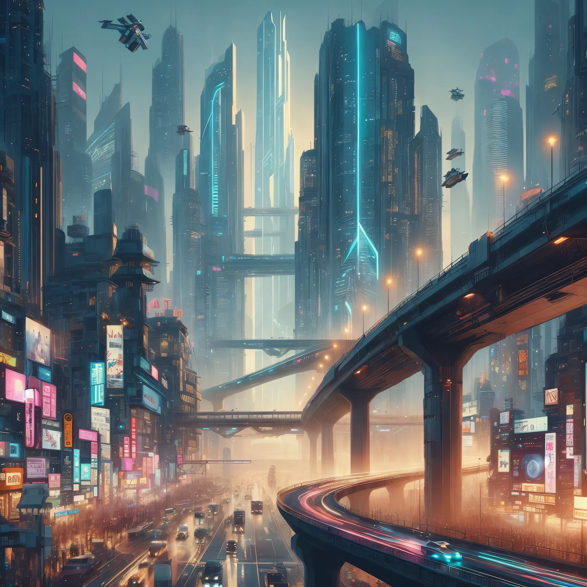 futuristic city with a bridge and cars on a busy street, futuristic city street, in a futuristic cyberpunk city, cyberpunk city, futuristic street, hyper-futuristic city, futuristic cyberpunk city, beautiful city of the future, cyberpunk in a cyberpunk city, busy cyberpunk metropolis, futuristic city, beautiful cyberpunk city, in a futuristic city, hyper realistic cyberpunk city, in cyberpunk city