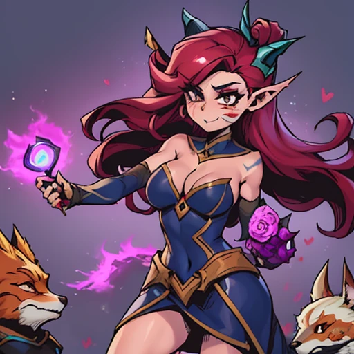 1girl, flor espiritual \(league of legends\), tiro de vaquero, foxgirl, orejas de zorro, cola de zorro, shot dress