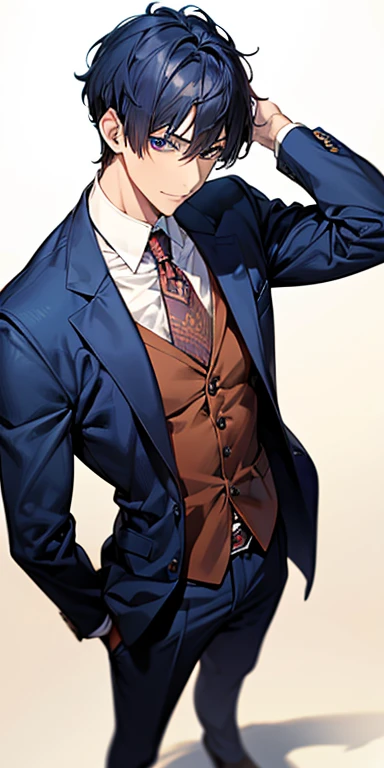 ((masutepiece)), ((Best Quality)), ((Brown skin)), ((Dark blue eyes)), ((Dark blue hair))、Handsome man , ((extra very short hair、no bangor head)), masculine、tall、A sexy、 man、Sanpaku eyes、Suits、handsome man、Shigeru Koura、Firmly、well-muscled、broad shoulders、Invincible smile、Allback