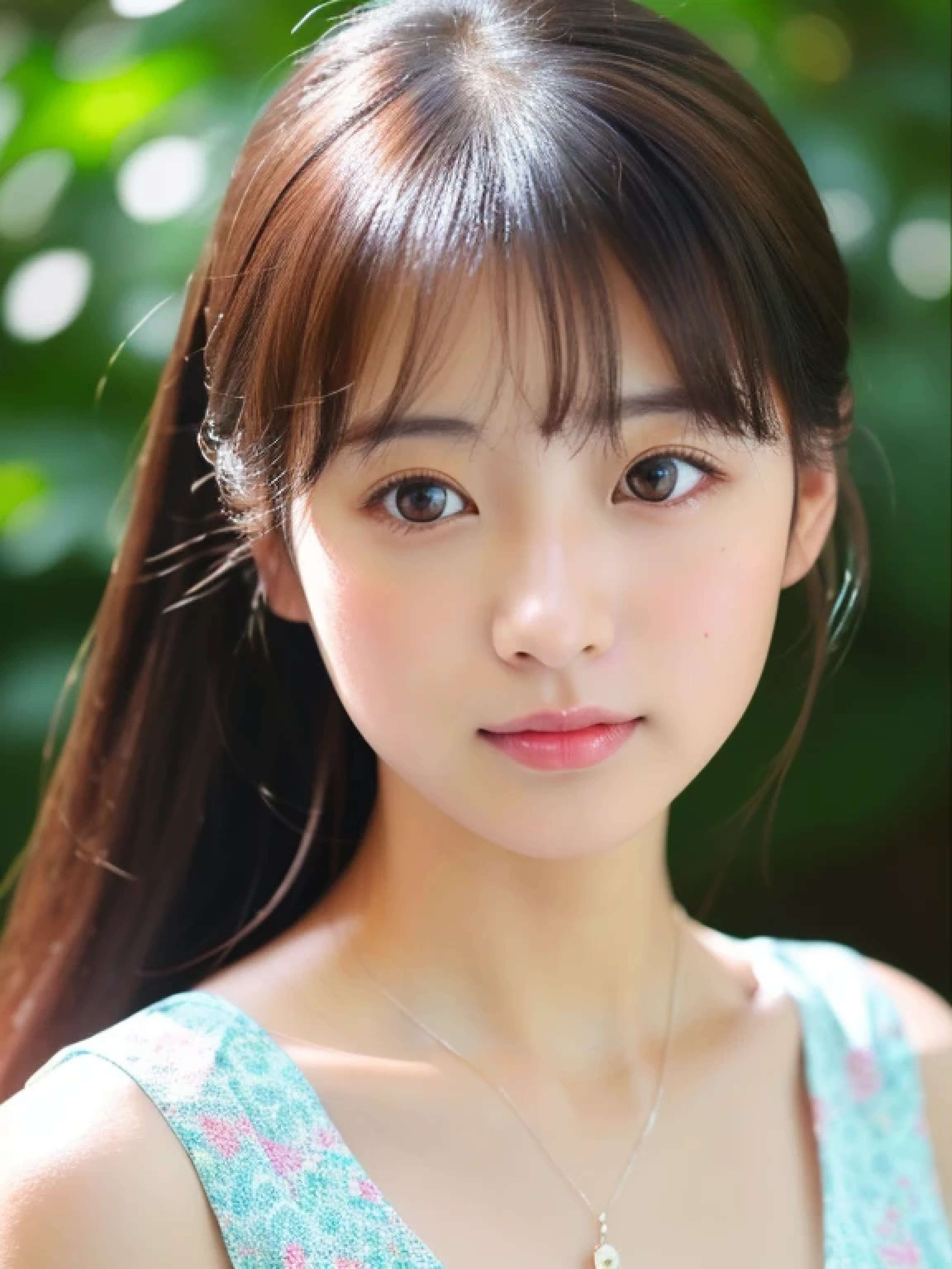 masterpiece, highest quality, 8k, 20th generation, Big Breasts, cute, alone, sad, cute, Girlish, cute、Delicate girl, Pure beauty, RAW Photos, Professional photography, Portraiture, Soft Light, Professional Lighting, Backlight, Upper Body, avert your eyes, Sophisticated, Film Grain, (Round face、Young Face、Thin eyebrows、Thin lips:1.0), Floating Hair, beautiful, Flowing hair, bangs, White blouse、pastel cardigan、(Big Breasts:1.2)、I can see a little cleavage、Micro Mini Skirt、Voluptuous thighs、dolly make、Heterochromia iridis、Left and right eyes are different colors、Midsummer sky、Cumulonimbuidsummer Beach