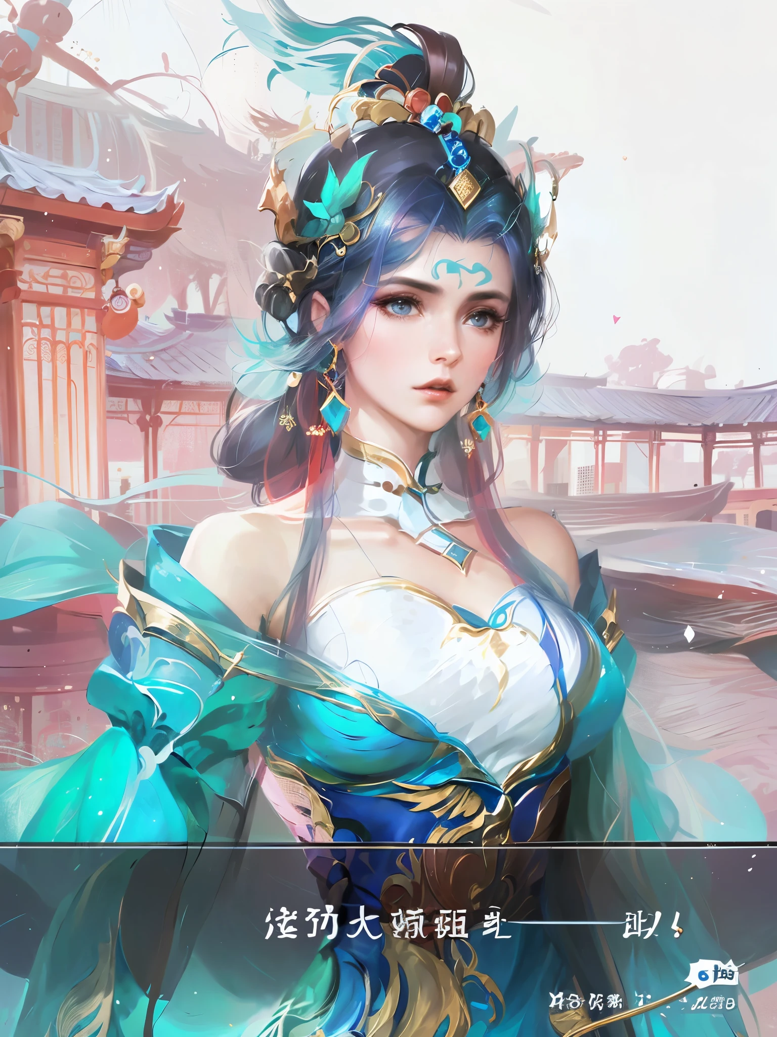 The face changed，Unchanged，Close-up of a woman wearing a blue dress and a blue dress, beautiful fantasy queen beautiful fantasy queen)), 宮 ， A girl in Hanfu, Inspired by Ma Yuanyu, Inspired by Lan Ying, Inspired by Huang Ji, full body xianxia, Inspired by Qiu Ying, Princesa chinesa antiga, xianxia fantasy