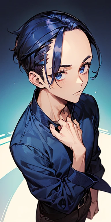 ((((1 male))))、((masutepiece)), ((Best Quality)), (((Brown skin))), ((dark blue eyes)), ((Dark blue hair))、 (((very very short hair、Forehead))), Tall、Sanpaku eyes、a handsome man