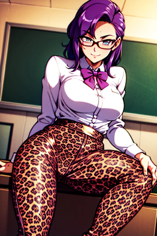 Teacher Sexy Leopard pants Purple hair Desk
